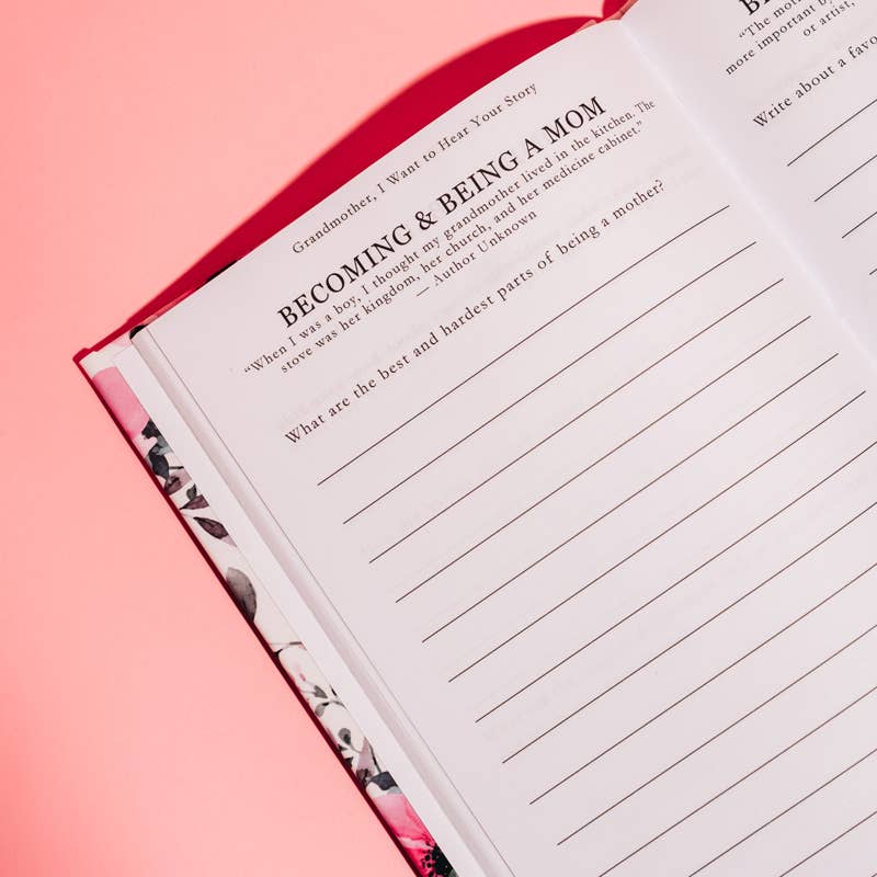 Open book with lined pages on a pink background