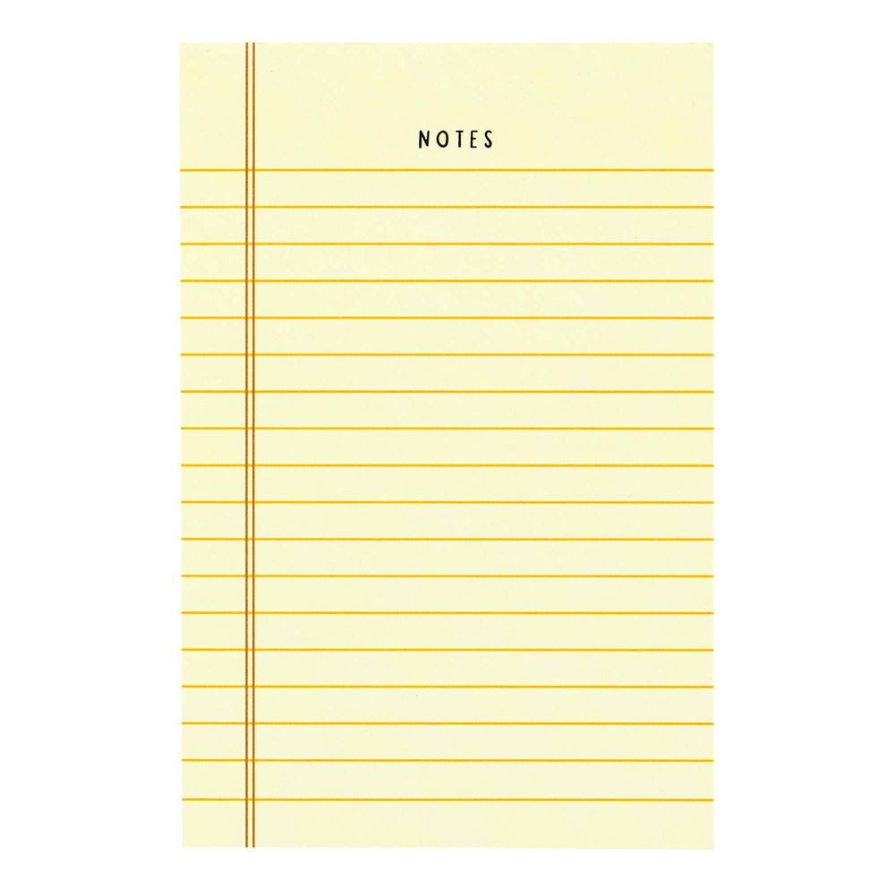 Yellow notepad with grid lines and 'NOTES' text on a white background