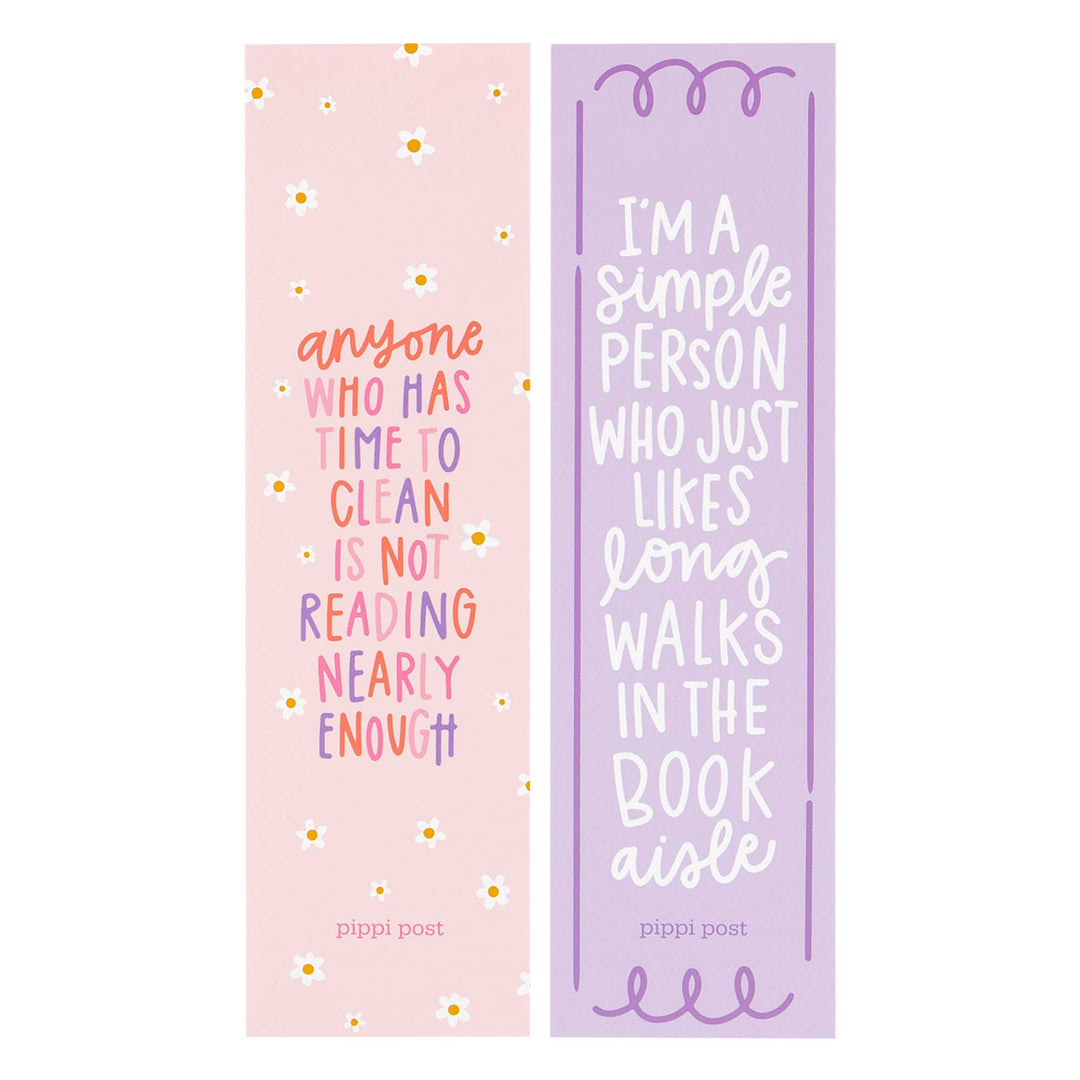 Two bookmarks with humorous quotes on a white background