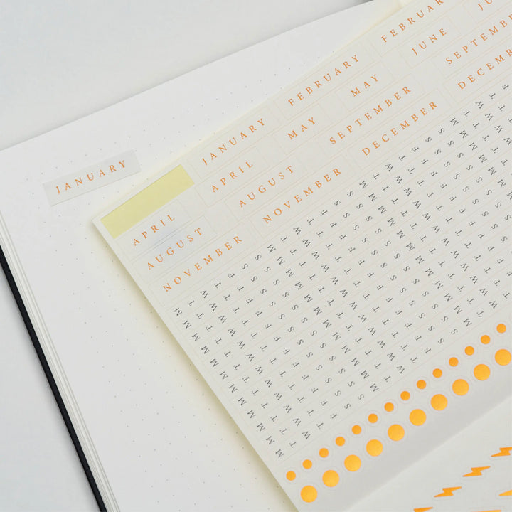 Calendar page with months listed on a white background