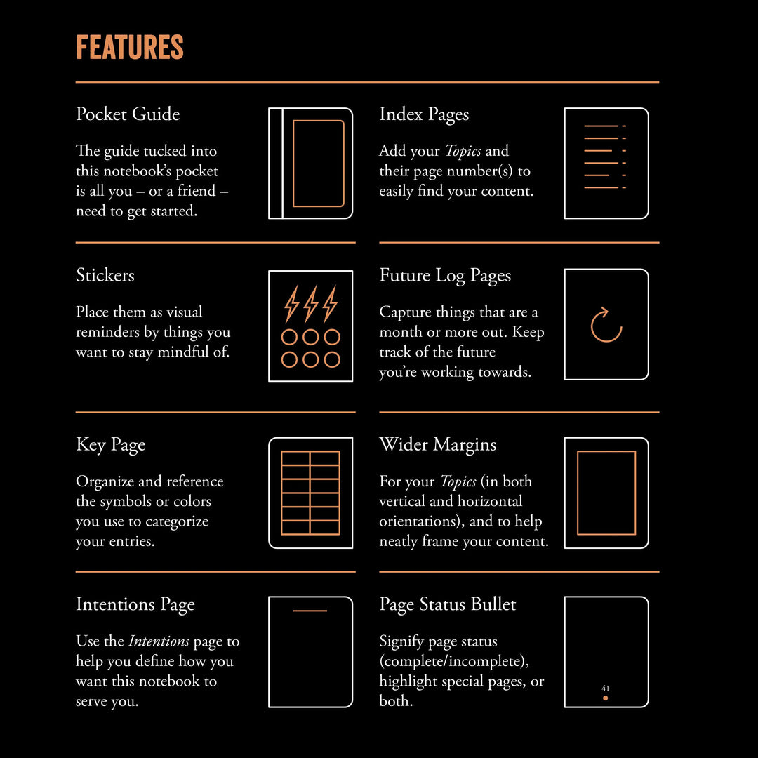 Features of a notebook on a black background