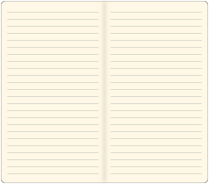 Open notebook with lined pages on a white background