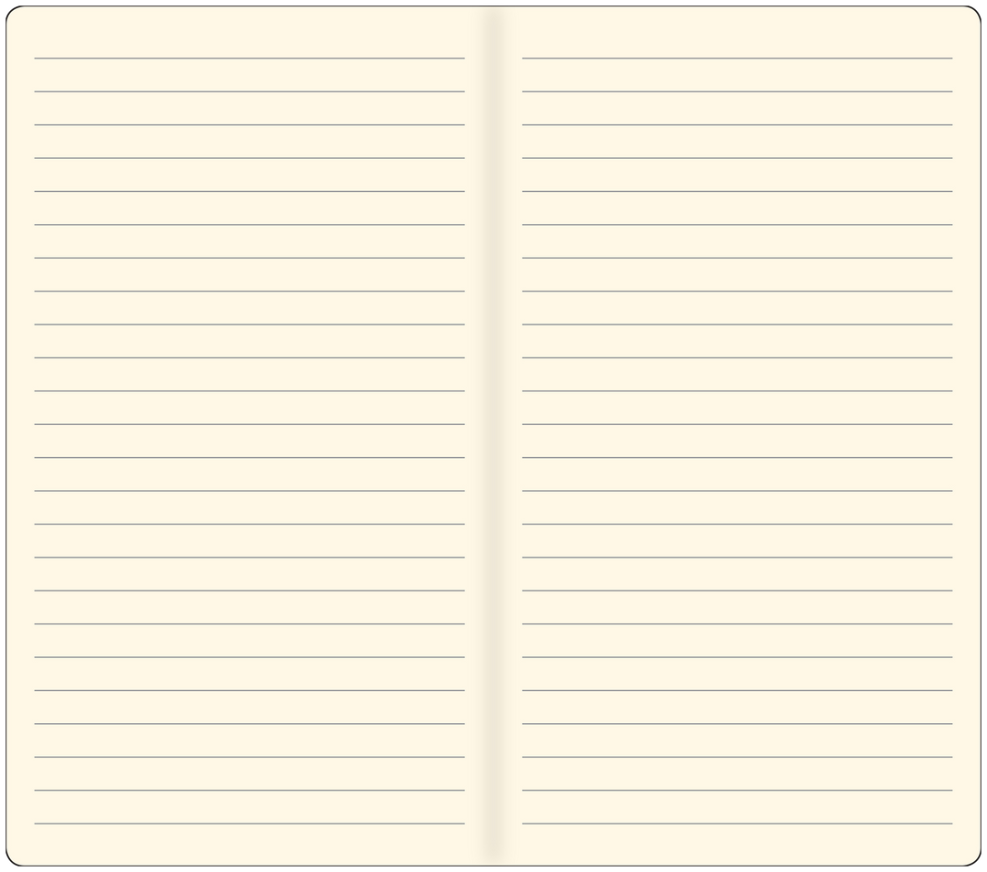Open notebook with lined pages on a white background