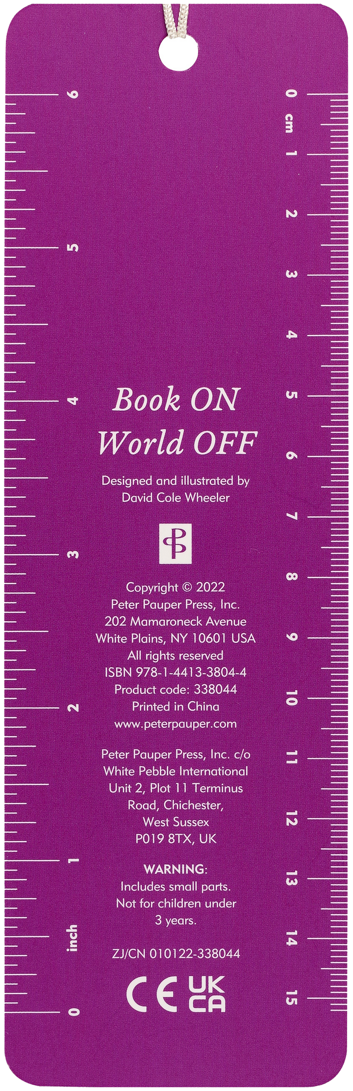 Purple ruler with measurement markings and text on a white background