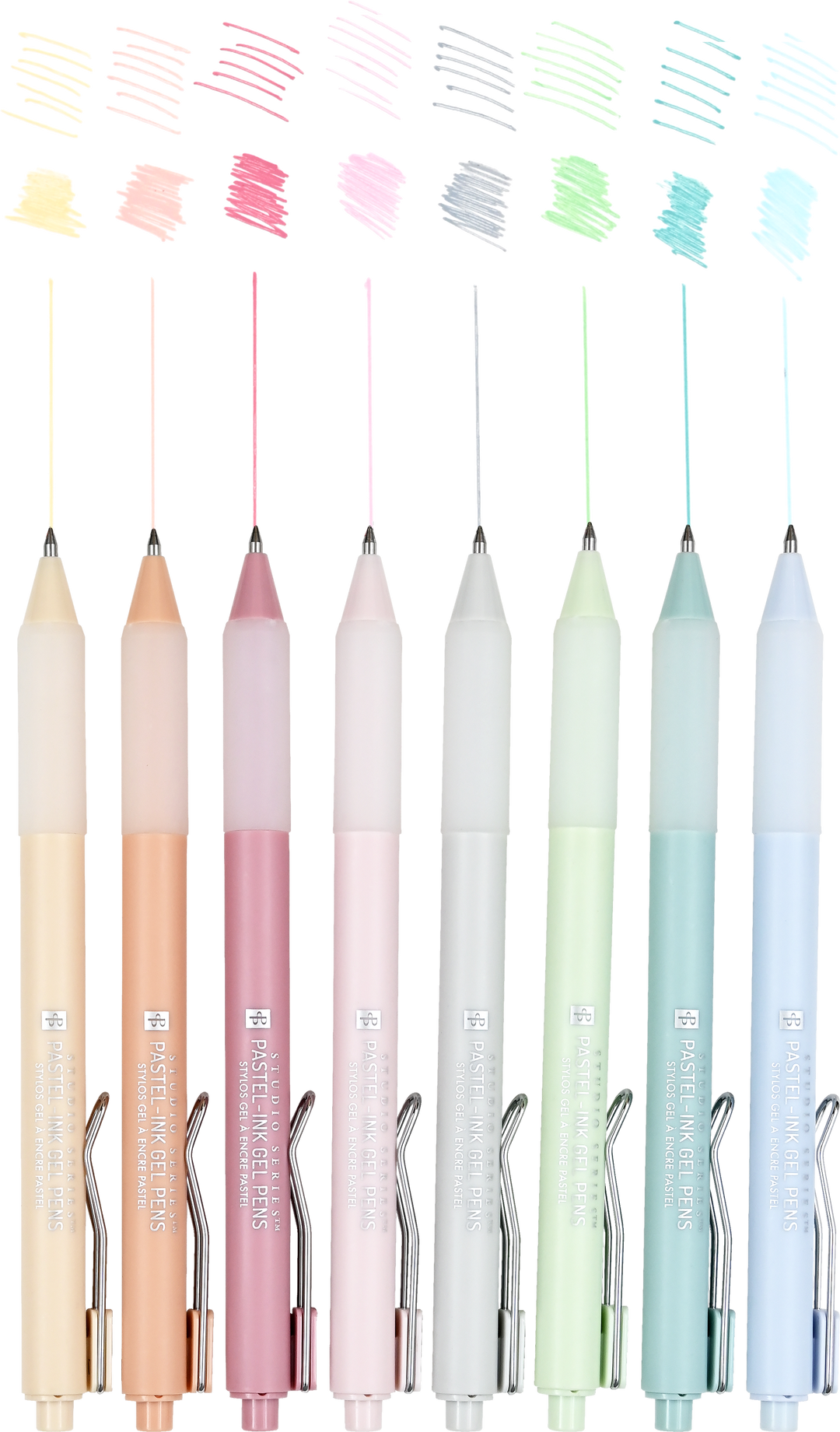 Set of colorful mechanical pencils with gradient colors on a white background