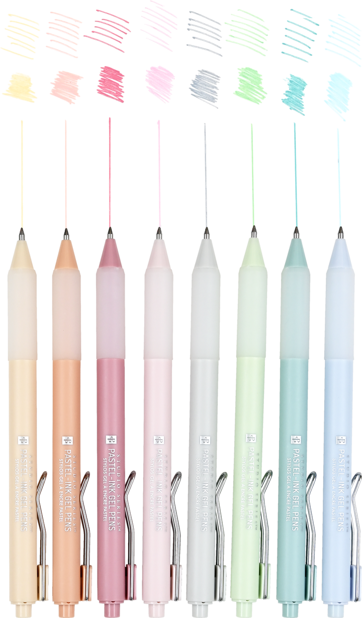 Set of colorful mechanical pencils with gradient colors on a white background
