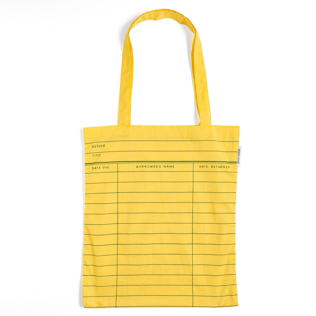 Yellow tote bag with grid pattern on a white background