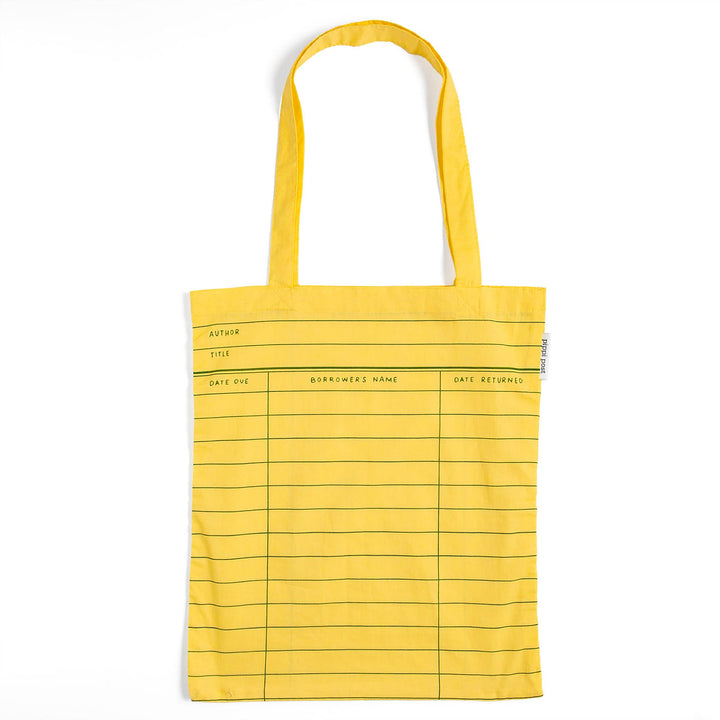 Yellow tote bag with grid pattern on a white background