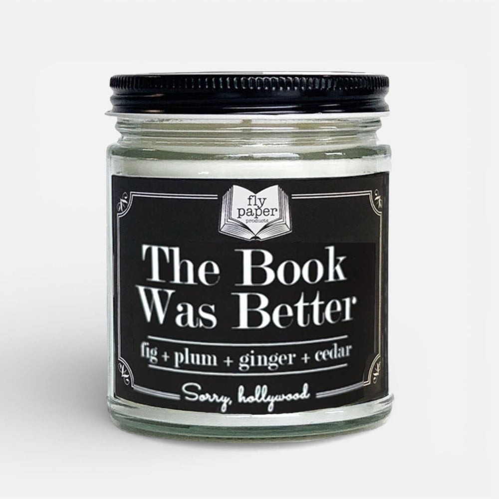 Jar of candle with 'The Book Was Better' label