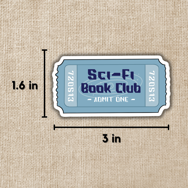 Sticker resembling a movie ticket with &
