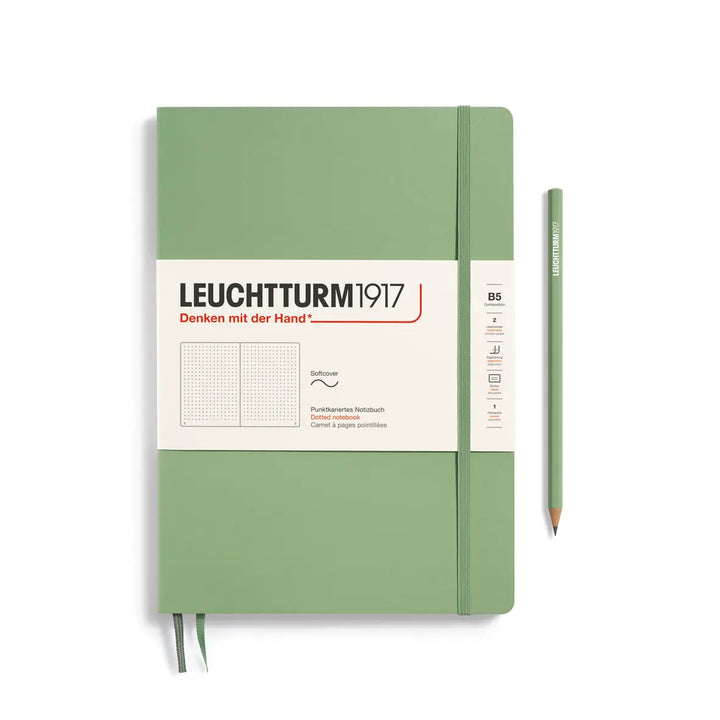 Green notebook with Leuchtturm1917 branding on a white background