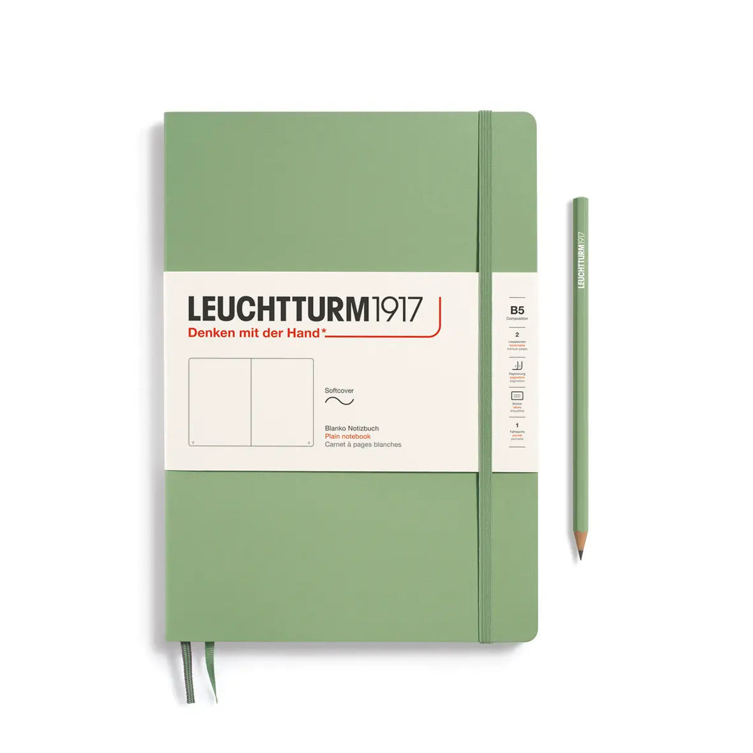 Green notebook with Leuchtturm1917 branding on a white background