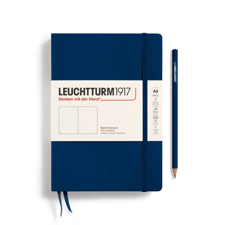 Blue notebook with Leuchtturm1917 branding on a white background