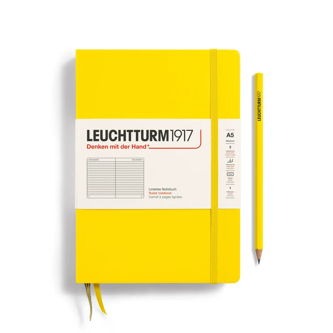 Yellow notebook with Leuchtturm1917 branding on a white background