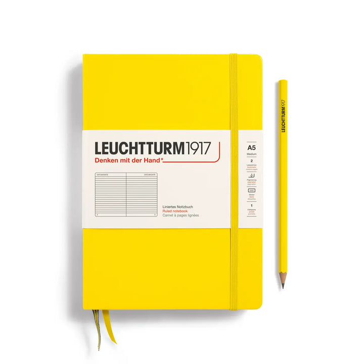 Yellow notebook with Leuchtturm1917 branding on a white background