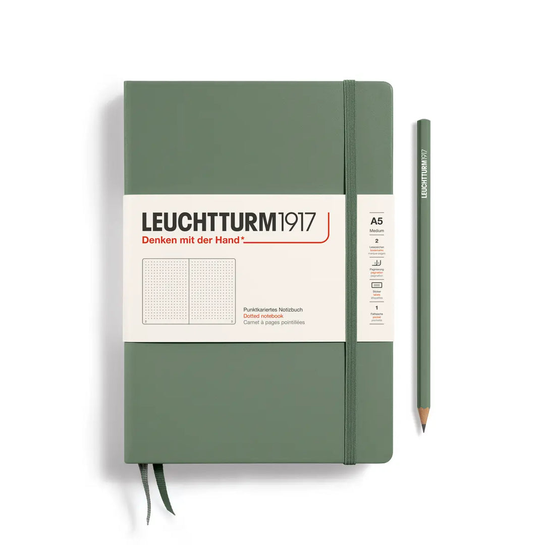 Green notebook with Leuchtturm1917 branding on a white background