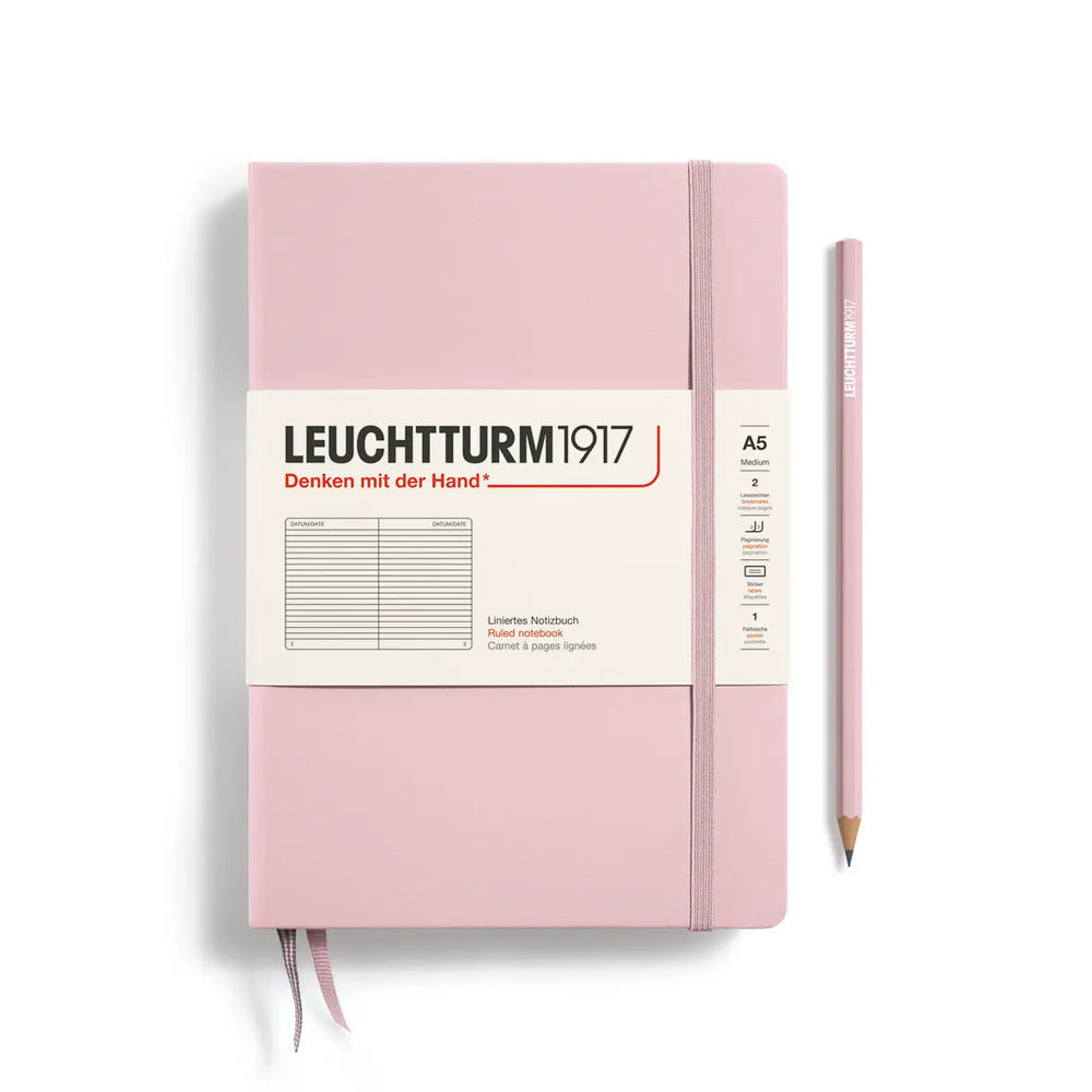 Pink notebook with Leuchtturm1917 branding on a white background