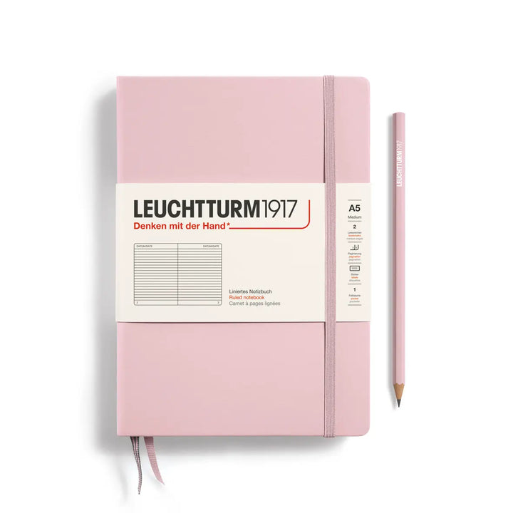 Pink notebook with Leuchtturm1917 branding on a white background