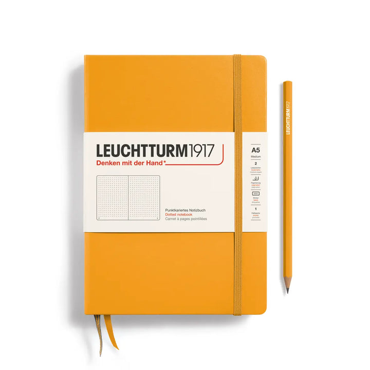 Golden yellow notebook with Leuchtturm1917 branding on a white background