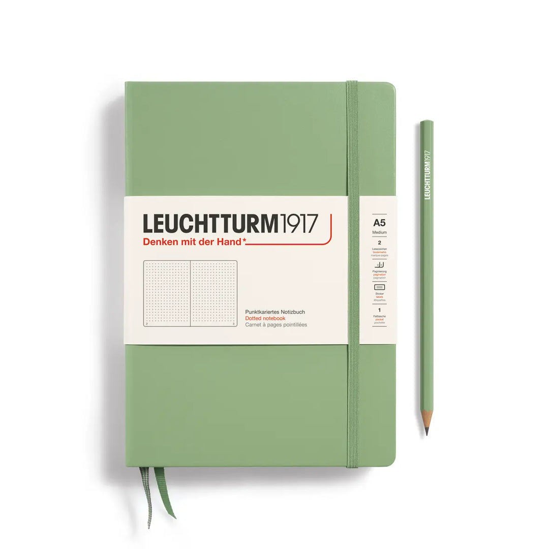 Green notebook with Leuchtturm1917 branding on a white background