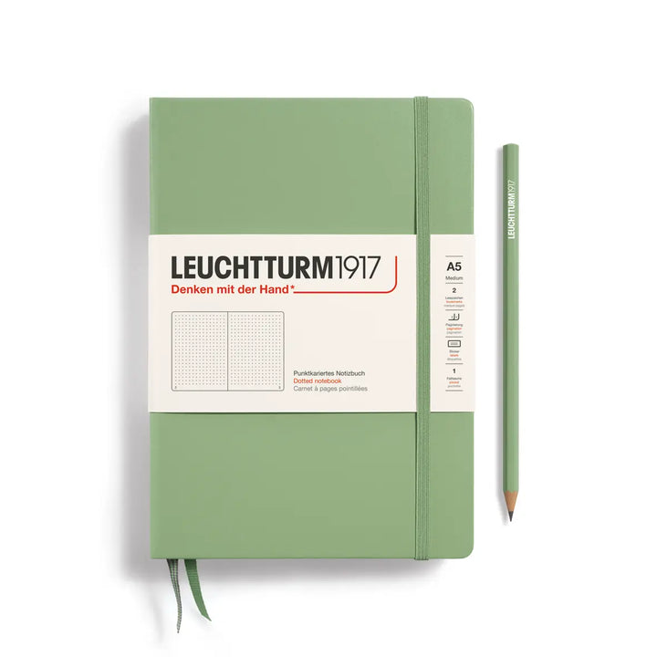 Green notebook with Leuchtturm1917 branding on a white background