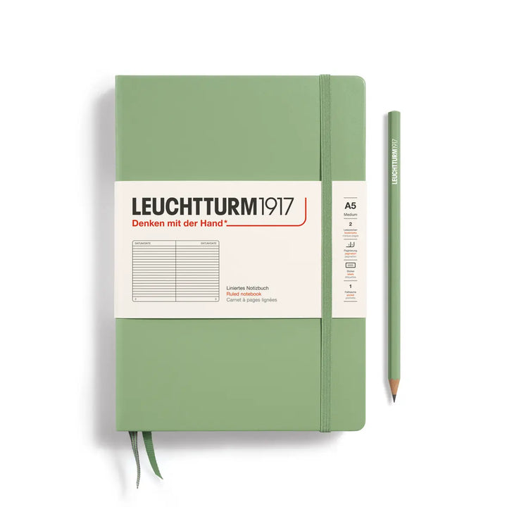 Green notebook with Leuchtturm1917 branding on a white background