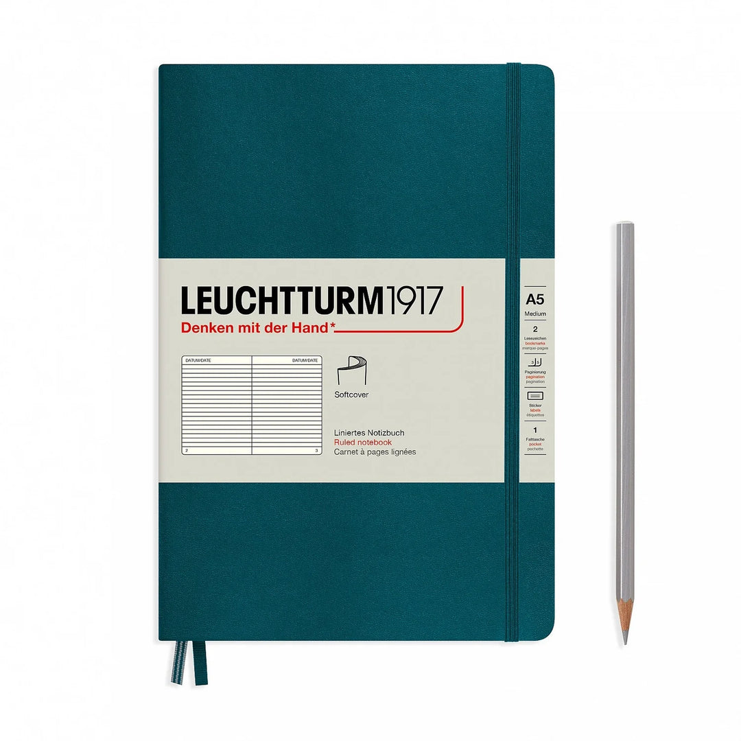 Teal notebook with Leuchtturm1917 branding on a white background
